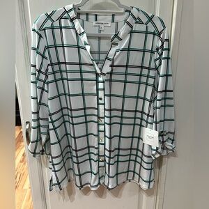 PerSeption Concept Green and Black Plaid Blouse